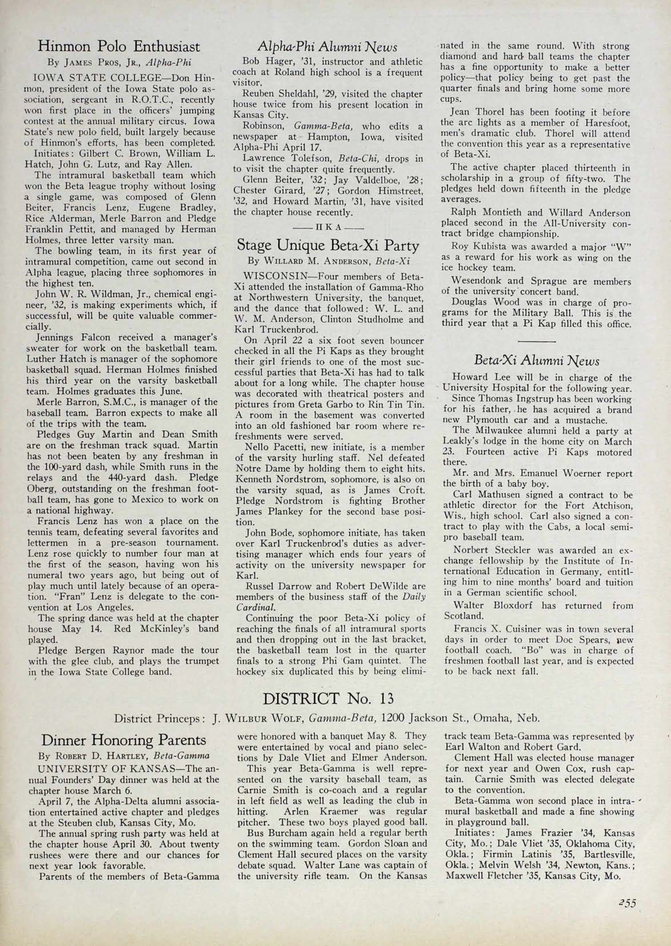 News From The Chapters: District No. 13, June 1932